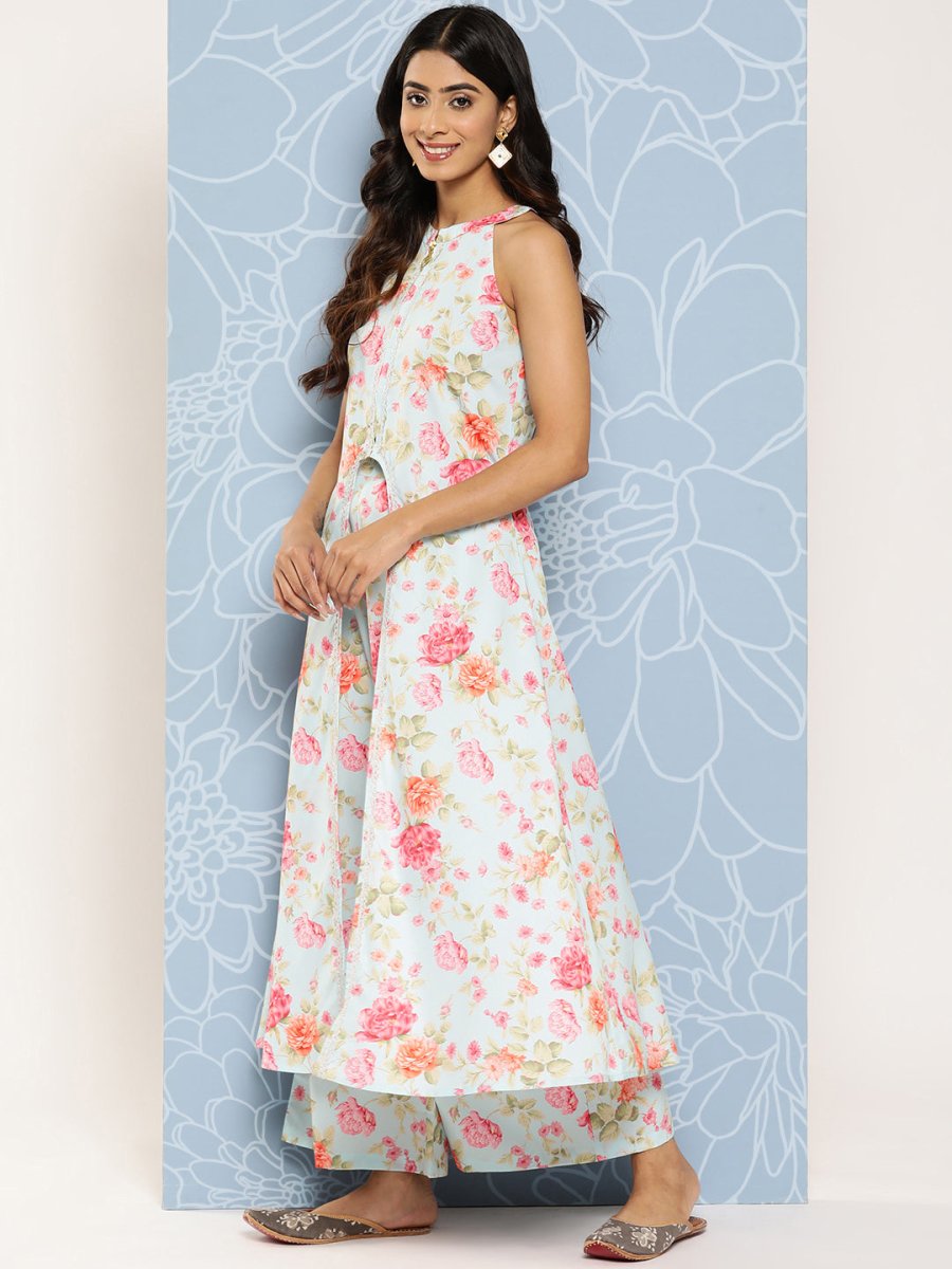 Ahalyaa Women Printed Longline Top With Palazzos | Grocsy