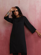 trueBrowns Black Modal Round Neck Kurta Co-ord Set | Grocsy