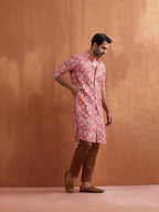 trueBrowns Men's Beige Printed Front Open Kurta | Grocsy