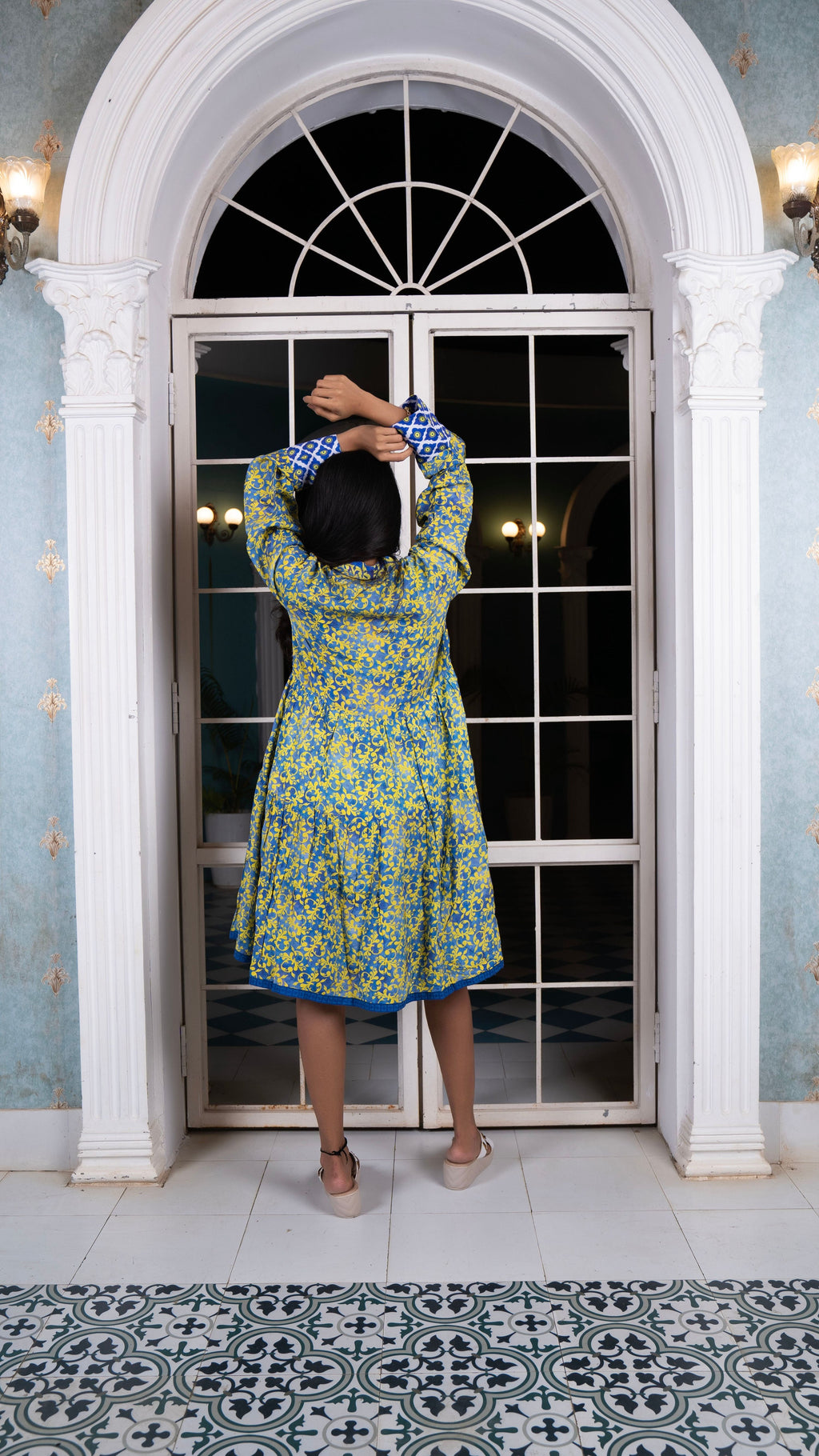 Noroke Sustainable fabric | Cupro Muslin Blue Pottery Tunic Dress | Grocsy