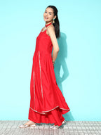 InWeave Women's Red Gota Strappy Kurta Set | Grocsy