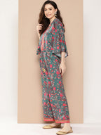 Ahalyaa Printed Basic Jumpsuit with Lace Inserts | Grocsy
