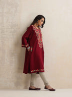 trueBrowns Maroon Kashmiri Embroidered Woollen Phiran Kurta | Grocsy