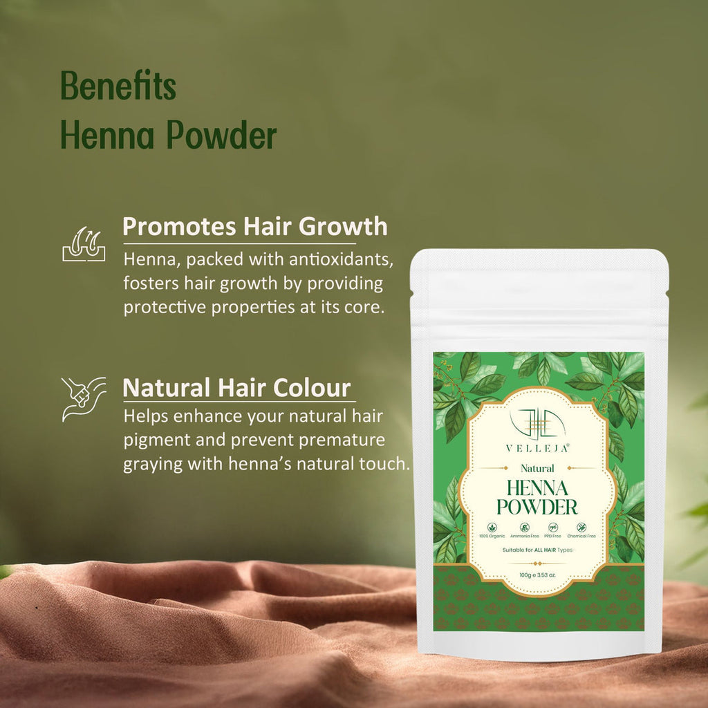 Velleja Herbal Henna Powder for Natural Hair Colour | Enriched with Amla, Bhringraj & Shikakai | Grocsy