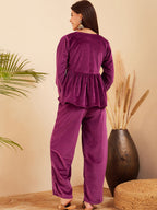 InWeave Women's Wine Mughal Shaan Style Velvet Short Kurta Set | Grocsy