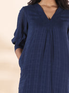 trueBrowns Blue Cotton Dobby Kurta Pant Set | Grocsy