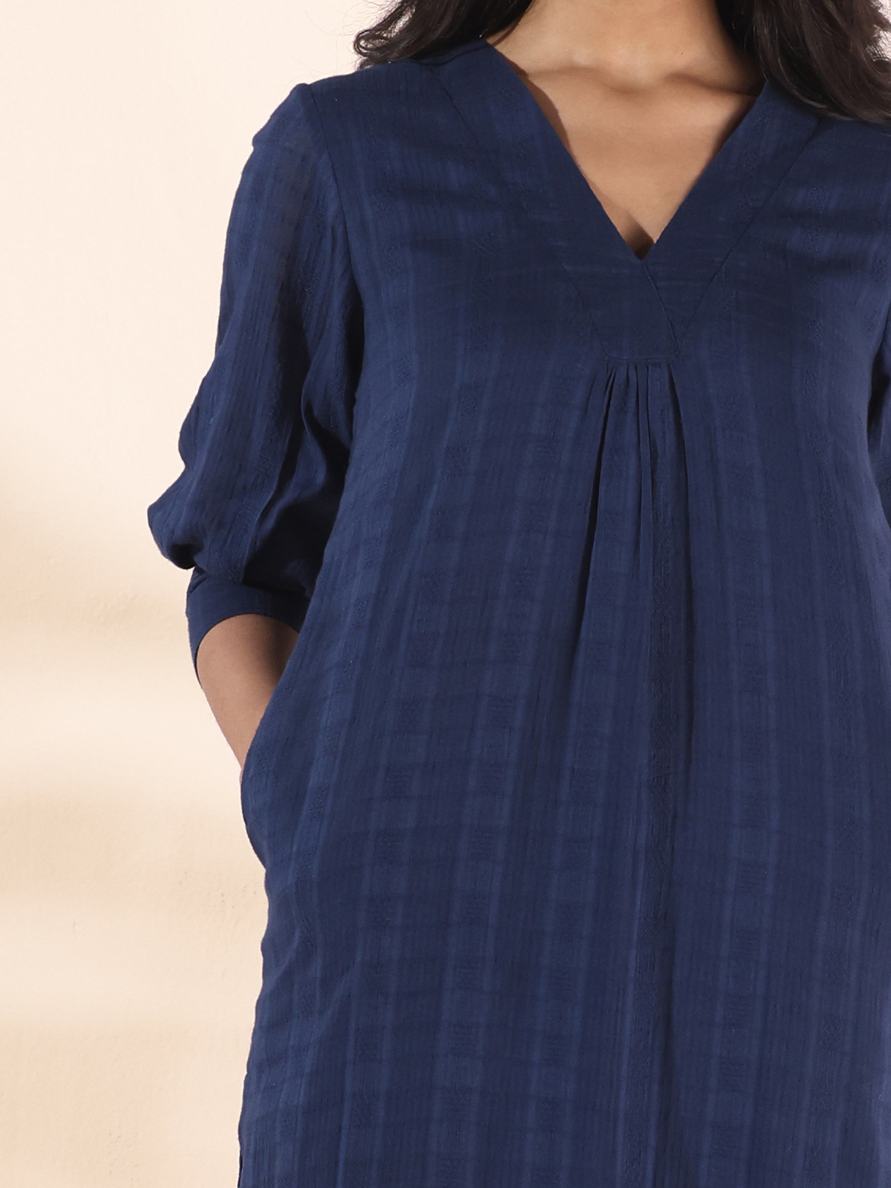 trueBrowns Blue Cotton Dobby Kurta Pant Set | Grocsy