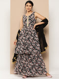 KSUT (House of Varanga) Black Printed Anarkali Kurta Paired With Sharara And Plain Tonal Dupatta | Grocsy