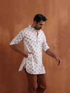 trueBrowns Men's Ivory Printed Short Kurta | Grocsy
