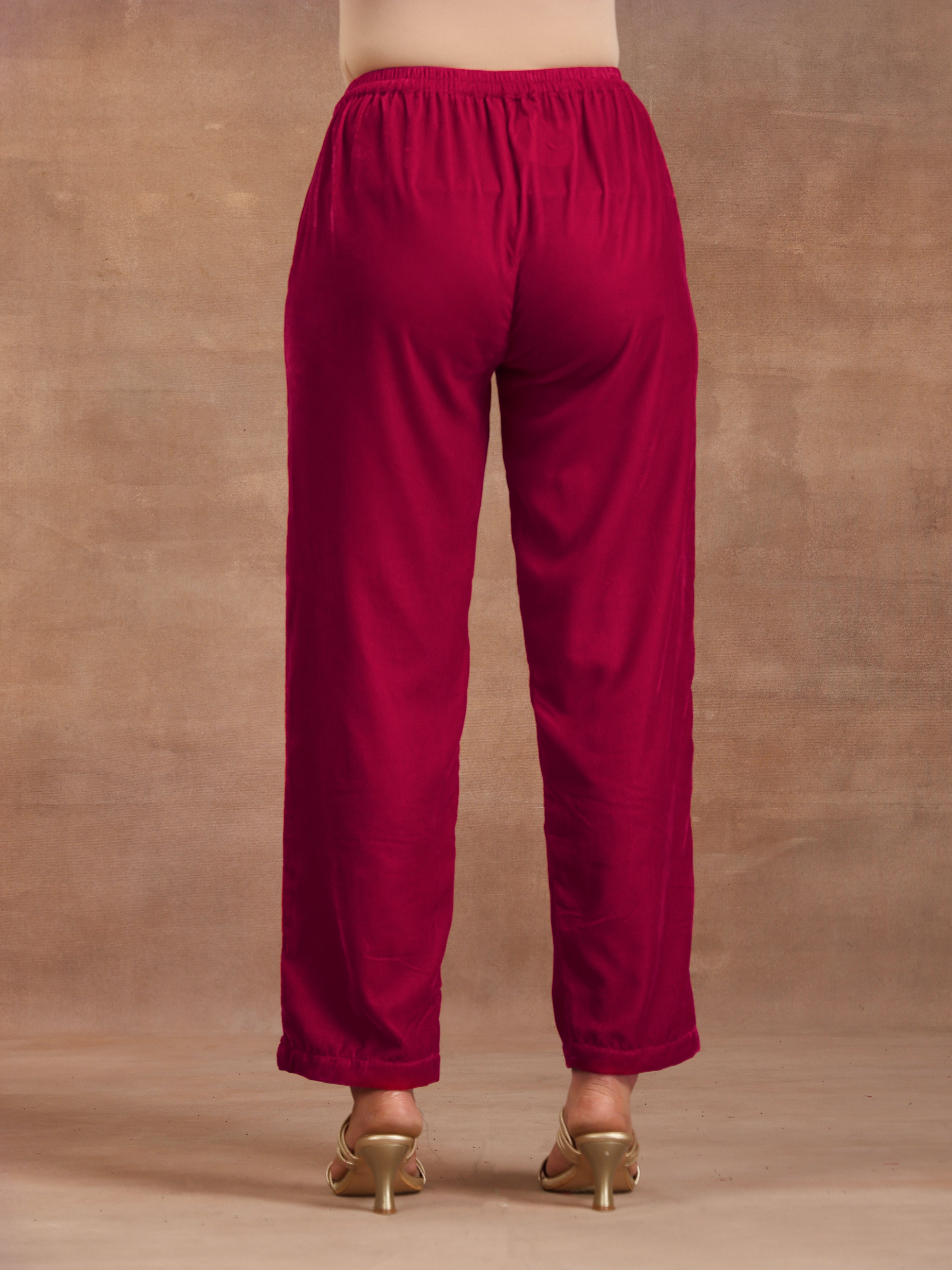 trueBrowns Rani Pink Velvet Pant | Grocsy