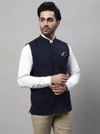 Even Apparels Men's Blue Pure Wool Nehru Jacket | Grocsy