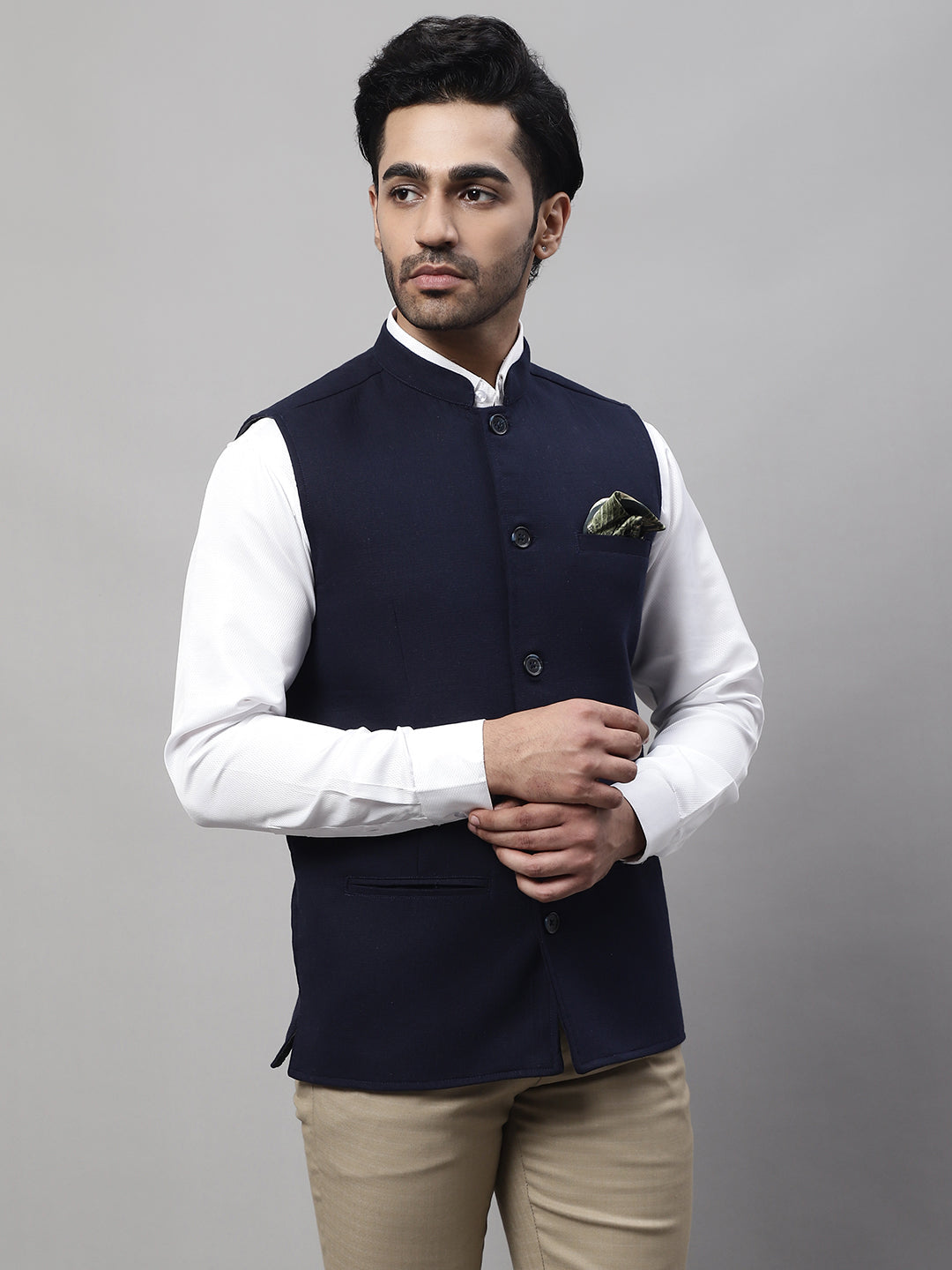 Even Apparels Men's Blue Pure Wool Nehru Jacket | Grocsy