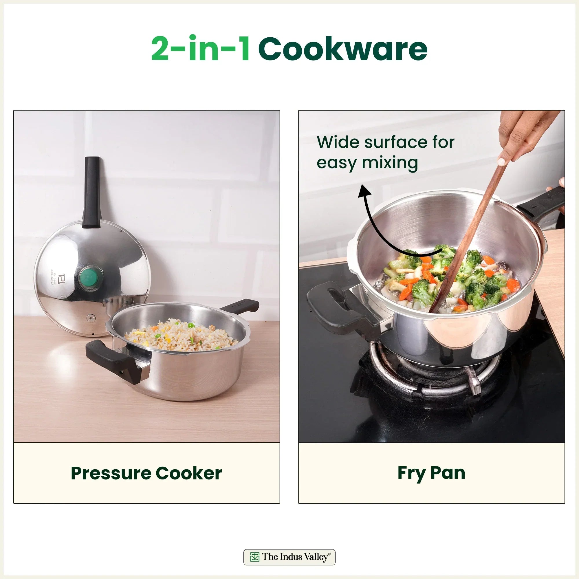 The Indus Valley Tri-ply Stainless Steel Pressure Pan, Premium Quality, 3 Layer Thick Body, Heavy Bottom, 100% Food-safe, ISI Certified, Induction & Gas, 3.5/5L | Grocsy