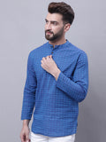 Even Apparels Blue Pure Cotton Short Kurta With Band Collar | Grocsy