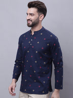 Even Apparels Blue Pure Cotton Short Kurta With Band Collar | Grocsy