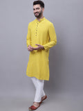 Even Apparels Yellow Pure Cotton Kurta With Band Collar | Grocsy