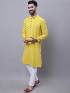 Even Apparels Yellow Pure Cotton Kurta With Band Collar | Grocsy