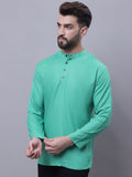 Even Apparels Green Pure Cotton Short Kurta With Band Collar | Grocsy