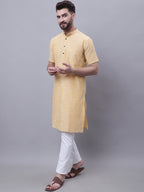 Even Apparels Yellow Pure Cotton Short Sleeves Kurta With Band Collar | Grocsy