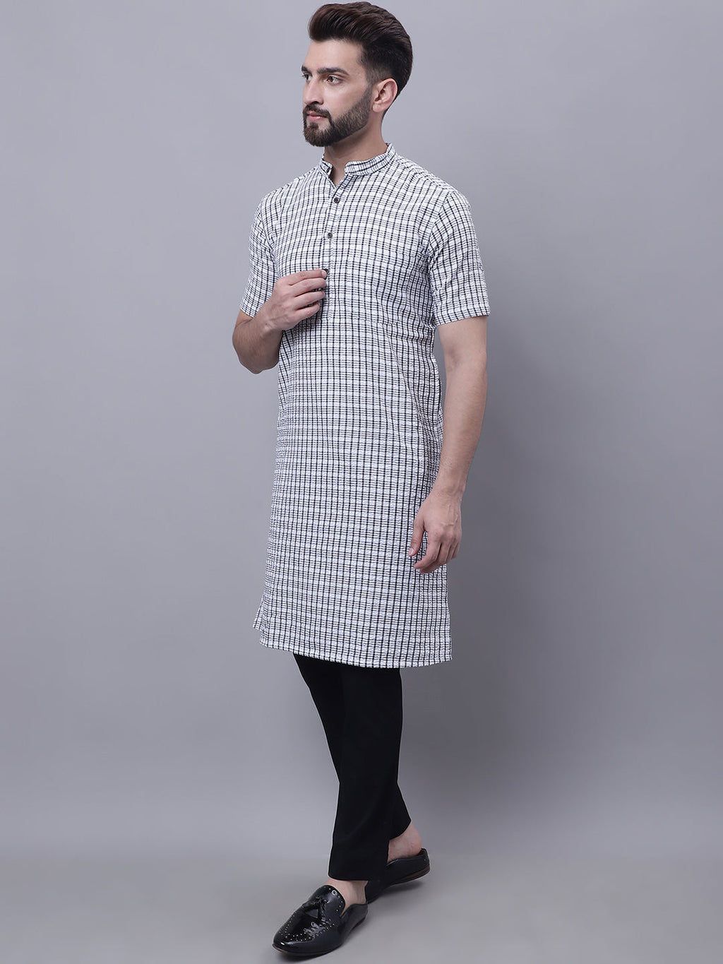Even Apparels Multi Pure Cotton Short Sleeves Kurta With Band Collar | Grocsy