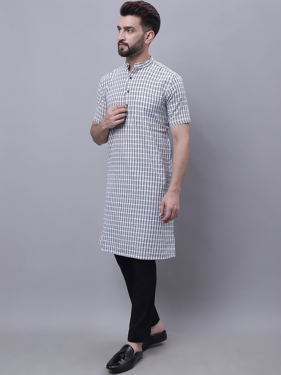 Even Apparels Multi Pure Cotton Short Sleeves Kurta With Band Collar | Grocsy