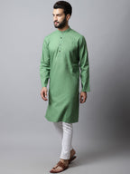 Even Apparels Green Solid Kurta With Band Collar | Grocsy