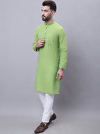 Even Apparels Green Pure Cotton Kurta With Band Collar | Grocsy