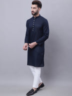 Even Apparels Blue Pure Cotton Kurta With Band Collar | Grocsy