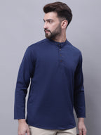 Even Apparels Blue Pure Cotton Short Kurta With Band Collar | Grocsy