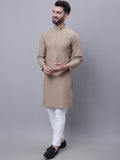 Even Apparels Beige Pure Cotton Kurta With Band Collar | Grocsy