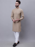 Even Apparels Beige Pure Cotton Kurta With Band Collar | Grocsy