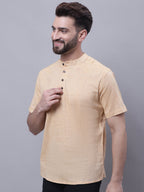 Even Apparels Beige Pure Cotton Short Kurta With Band Collar | Grocsy