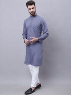 Even Apparels Grey Pure Cotton Kurta With Band Collar | Grocsy