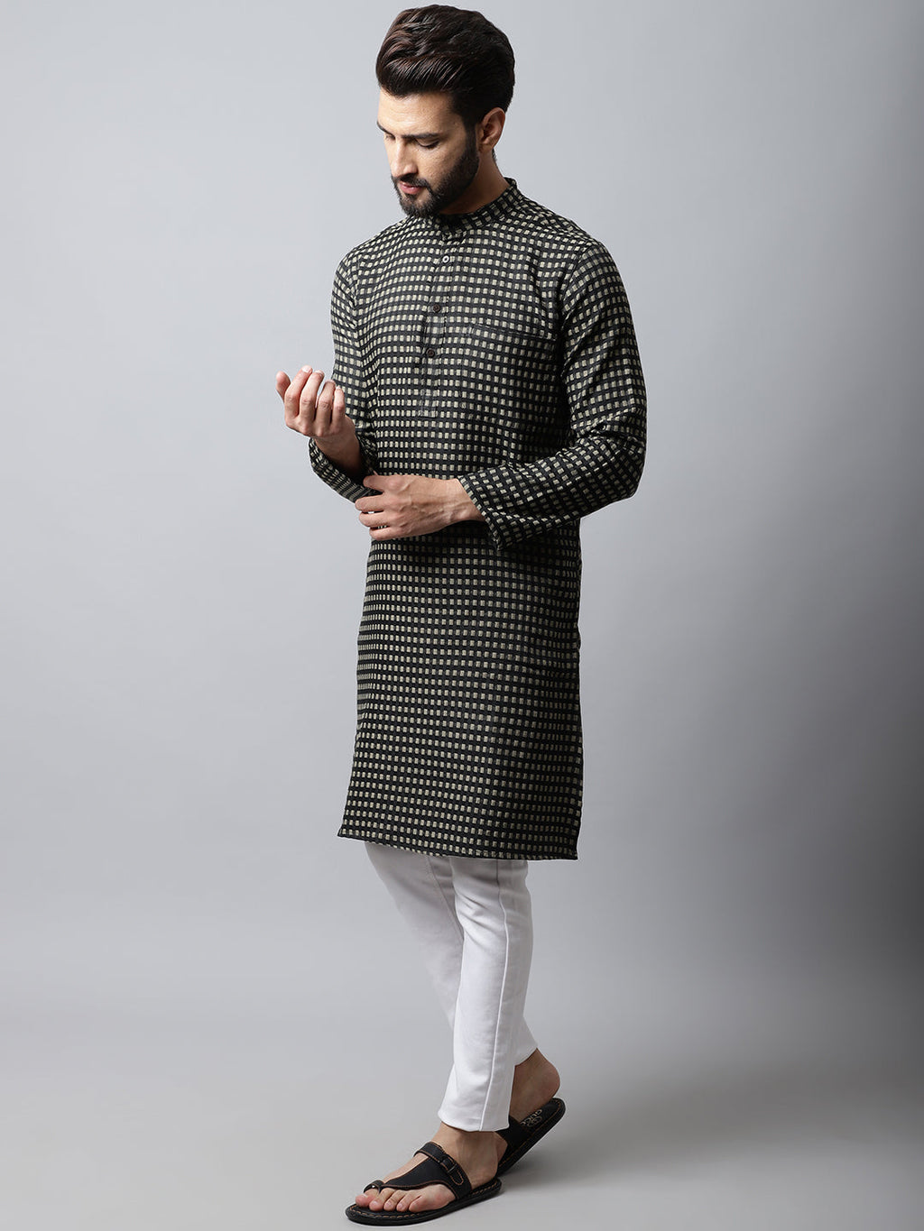 Even Apparels Brown Pure Cotton Kurta With Band Collar | Grocsy