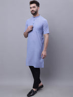 Even Apparels Blue Pure Cotton Short Sleeves Kurta With Band Collar | Grocsy