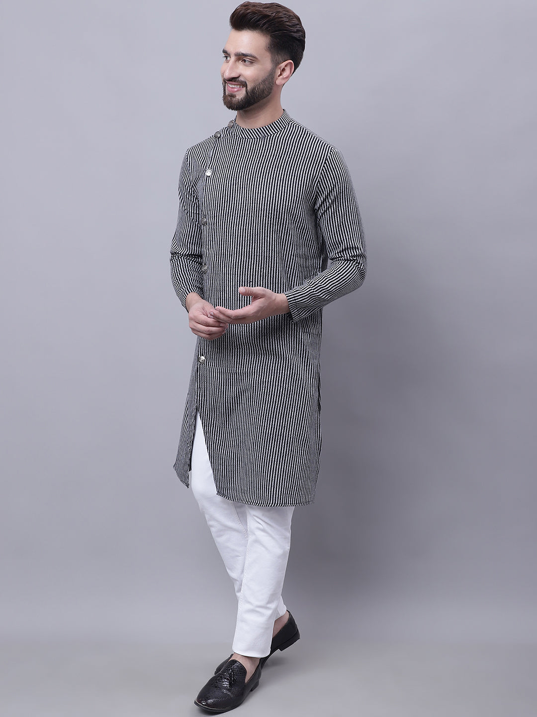 Even Apparels Black Sherwani Kurta With Asymetrical Cut | Grocsy