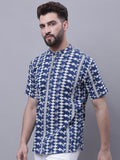 Even Apparels Blue Pure Cotton Short Kurta With Band Collar | Grocsy
