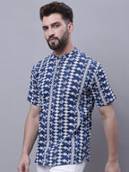 Even Apparels Blue Pure Cotton Short Kurta With Band Collar | Grocsy