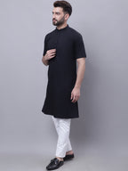 Even Apparels Black Pure Cotton Short Sleeves Kurta With Band Collar | Grocsy