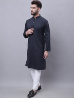 Even Apparels Black Pure Cotton Kurta With Band Collar | Grocsy