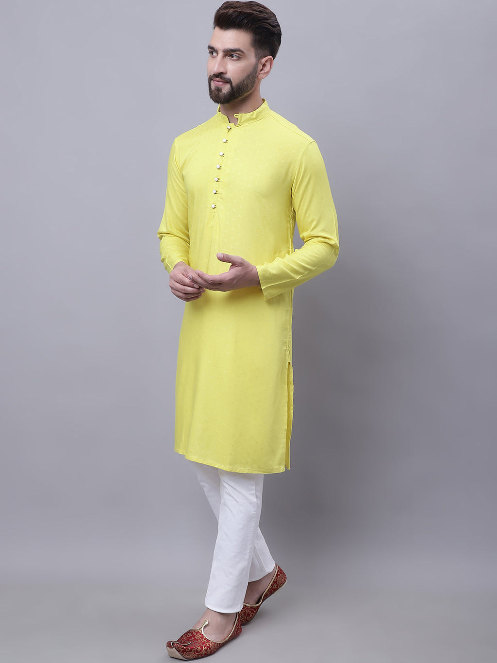 Even Apparels Yellow Pure Cotton Short Sleeves Kurta With Band Collar | Grocsy