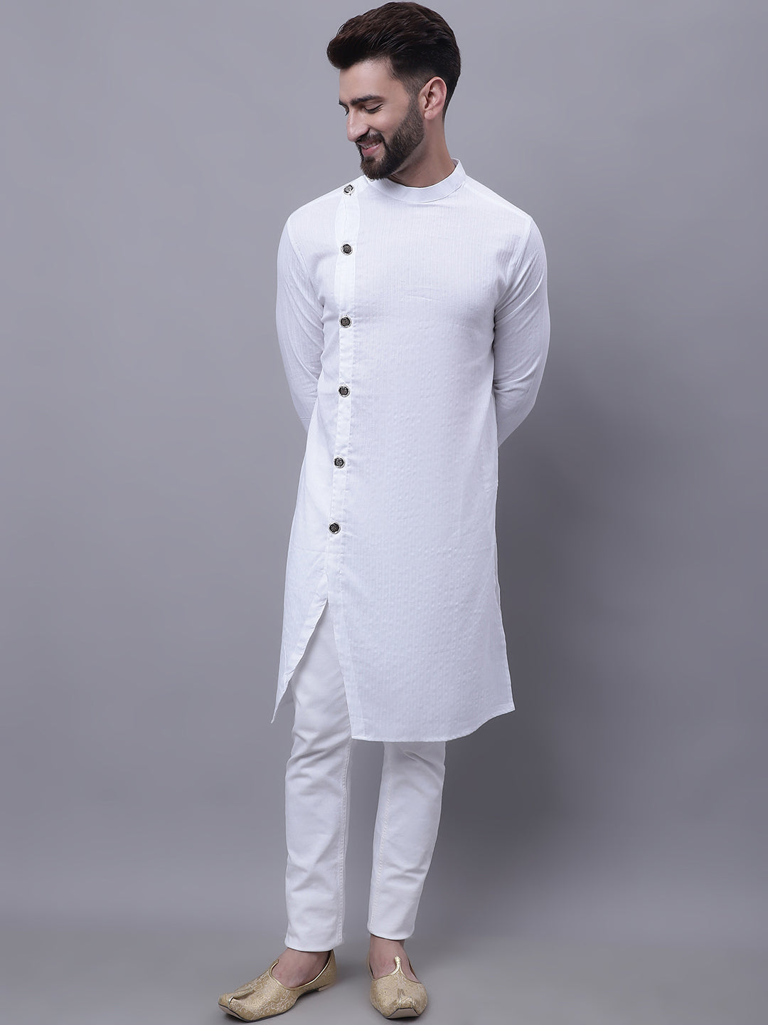 Even Apparels White Sherwani Kurta With Asymetrical Cut | Grocsy