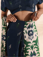 trueBrowns Green Blue Muslin Ikat Saree | Grocsy