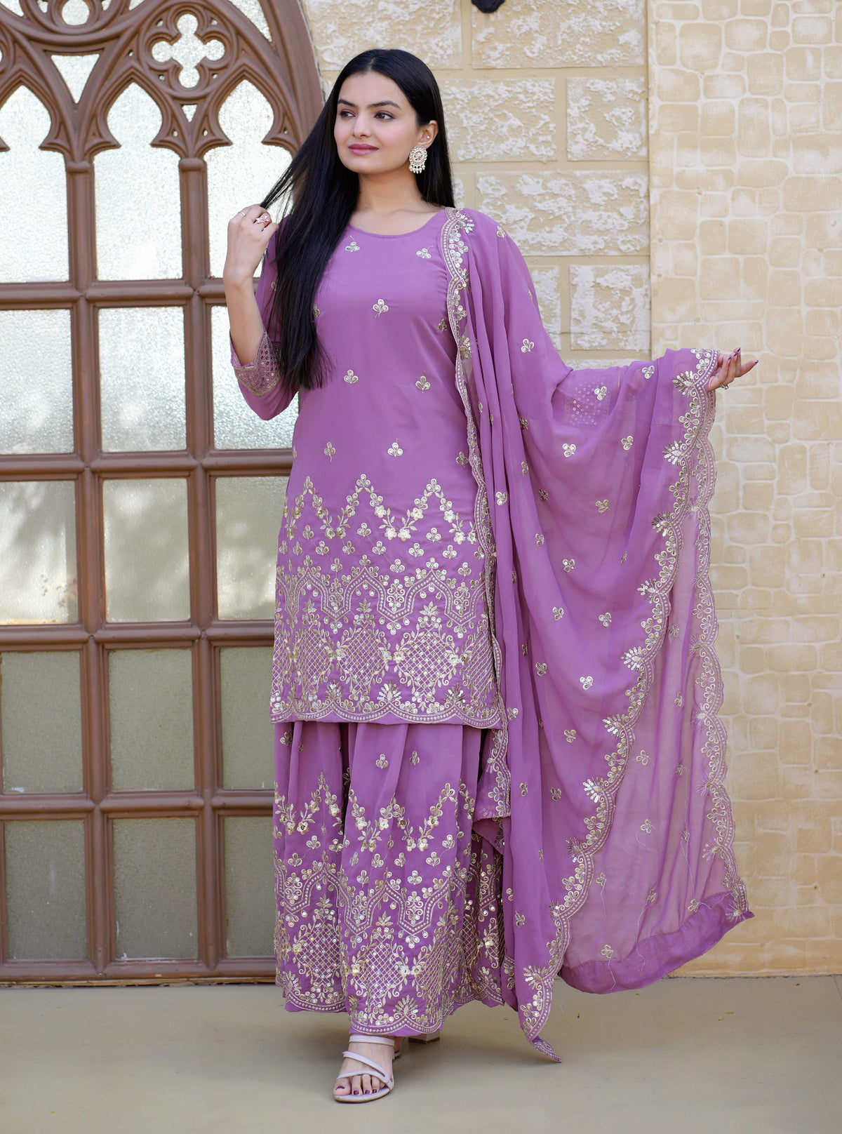 Yash Enterprise Elegent Georgette Embroidery Pink Readymade Salwar Suit | Grocsy