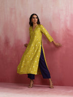 trueBrowns Lime Viscose Silk Kurta Set | Grocsy