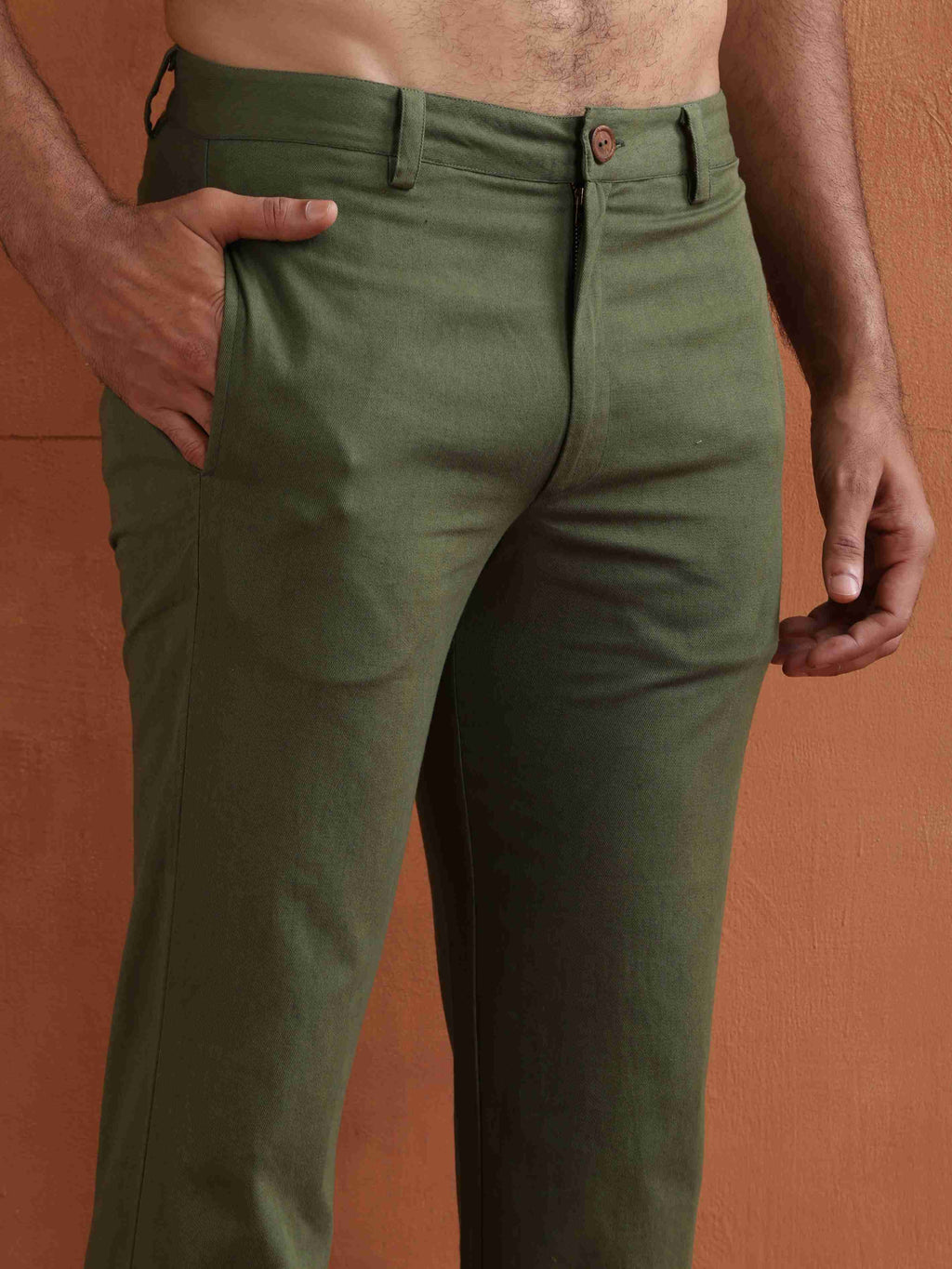 trueBrowns Men's Olive Green Cotton Twill Pants | Grocsy