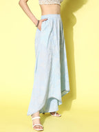Ahalyaa Women Off White & Blue Floral Printed Flared Ethnic Palazzos | Grocsy