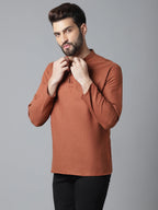 Even Apparels Rust Pure Cotton Kurta With Band Collar | Grocsy