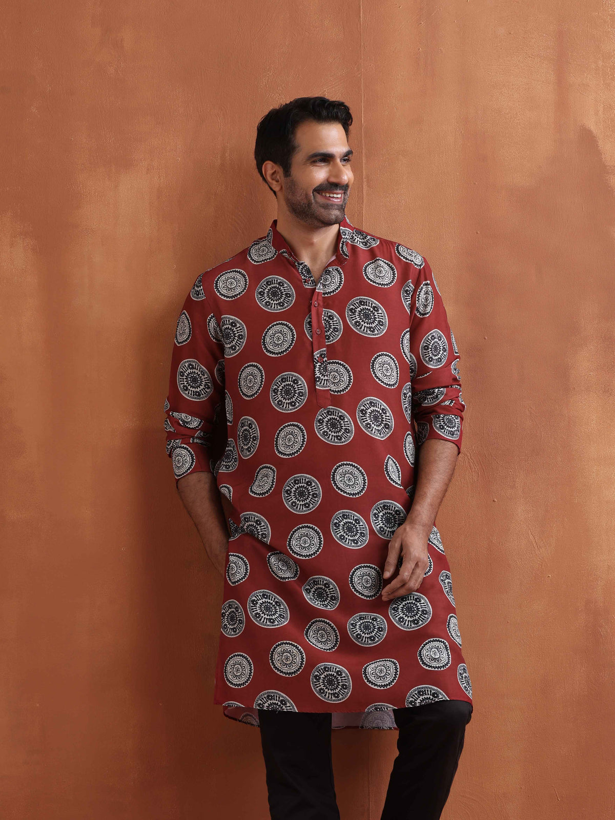 trueBrowns Men's Rust Printed Kurta | Grocsy