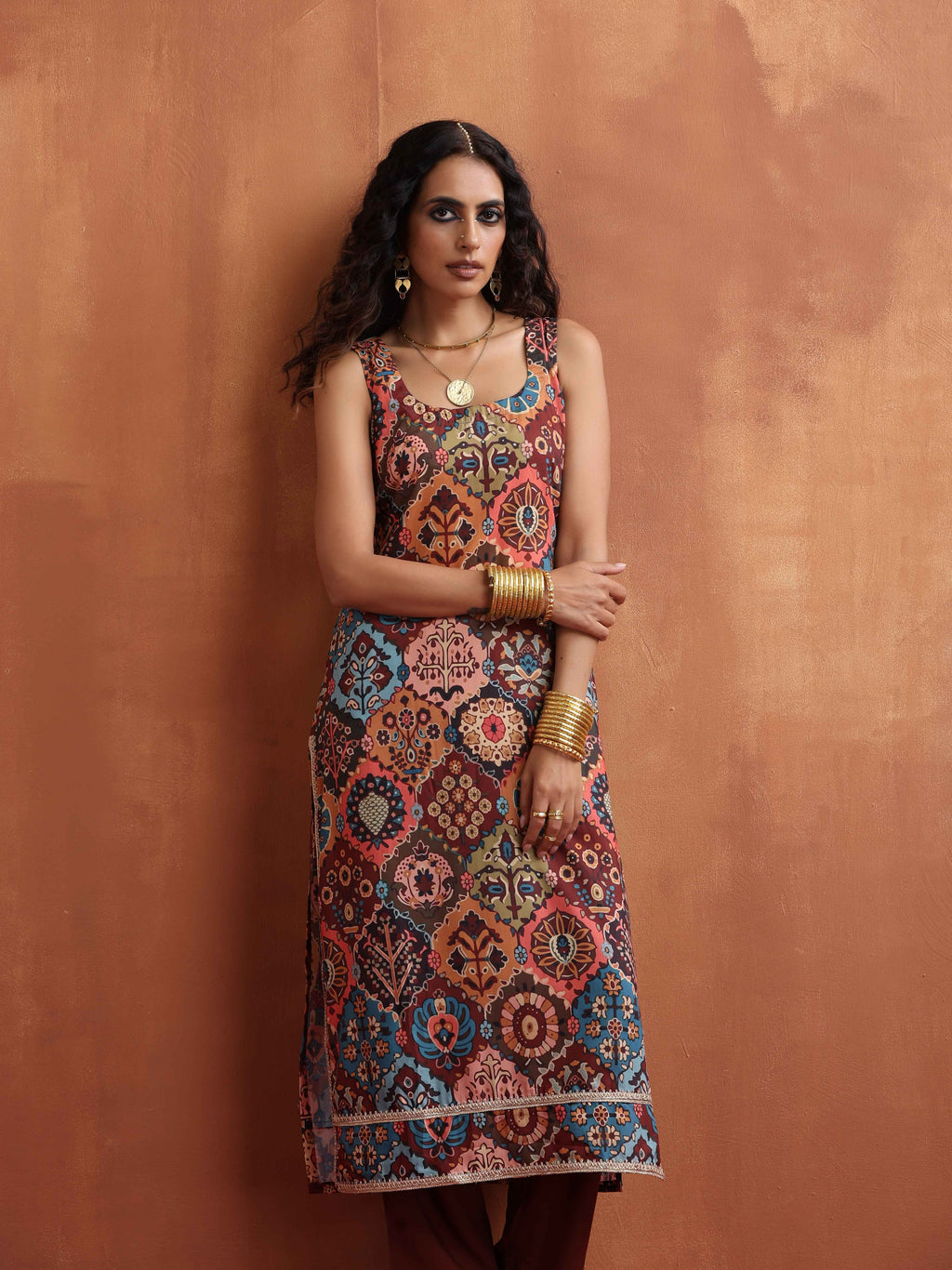 trueBrowns Cola Print Straight Kurta Set | Grocsy